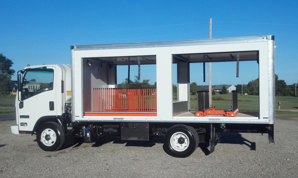 Glass Transport Body on Cabover Truck - open